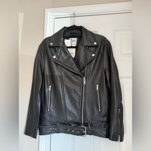 NEW Zara Black Leather Biker Jacket